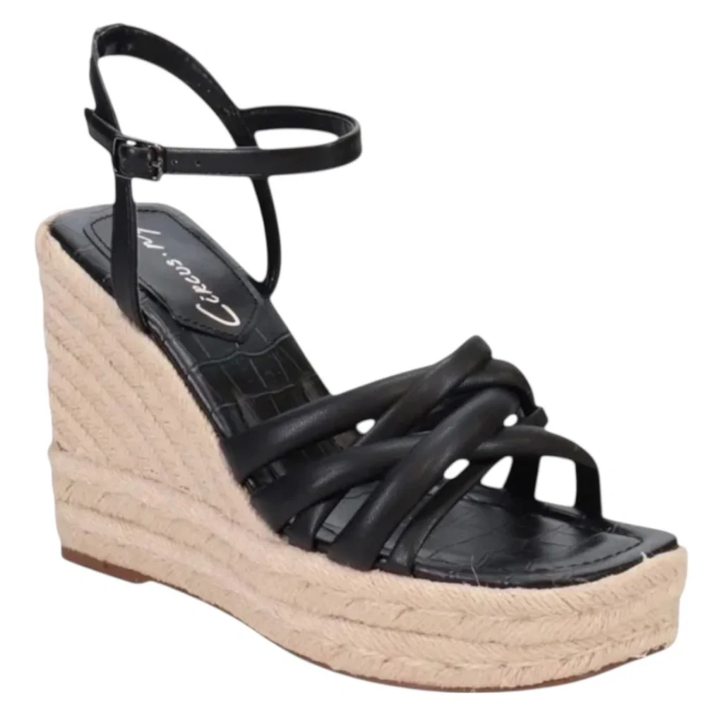 Circus NY by Sam Edelman Irene Espadrille Platform Wedge Sandal | Black | Size 9